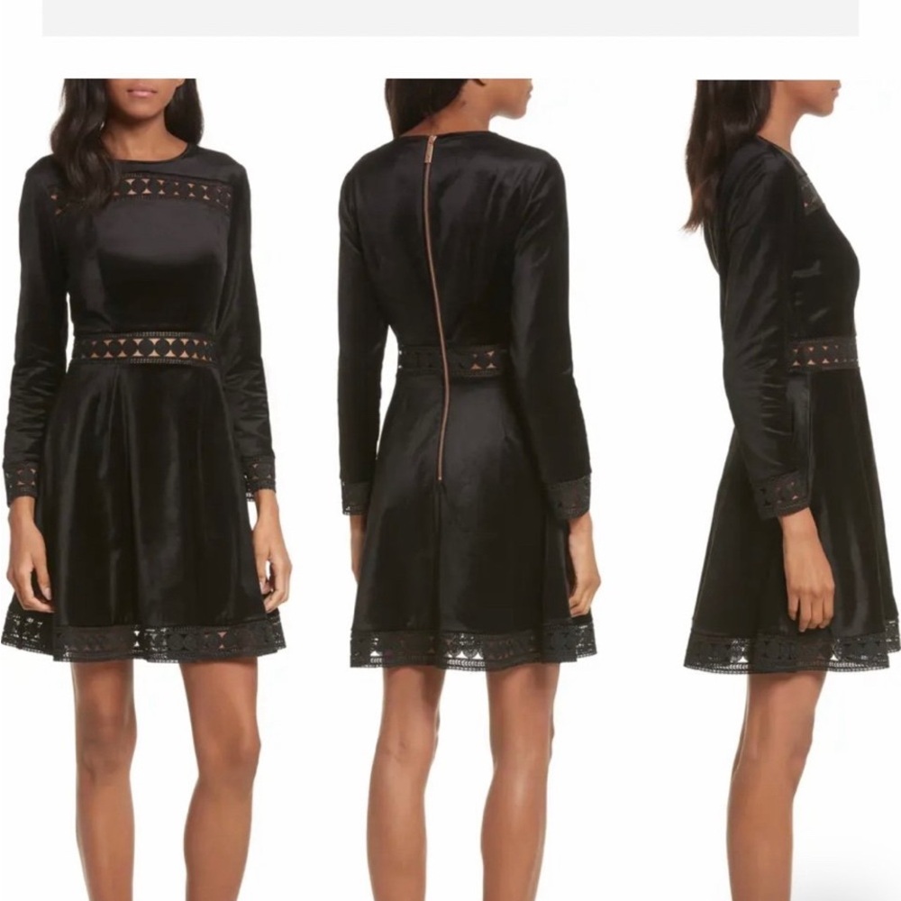 GORGEOUS Ted Baker Velvet Elegant Black Lace Trim Dress